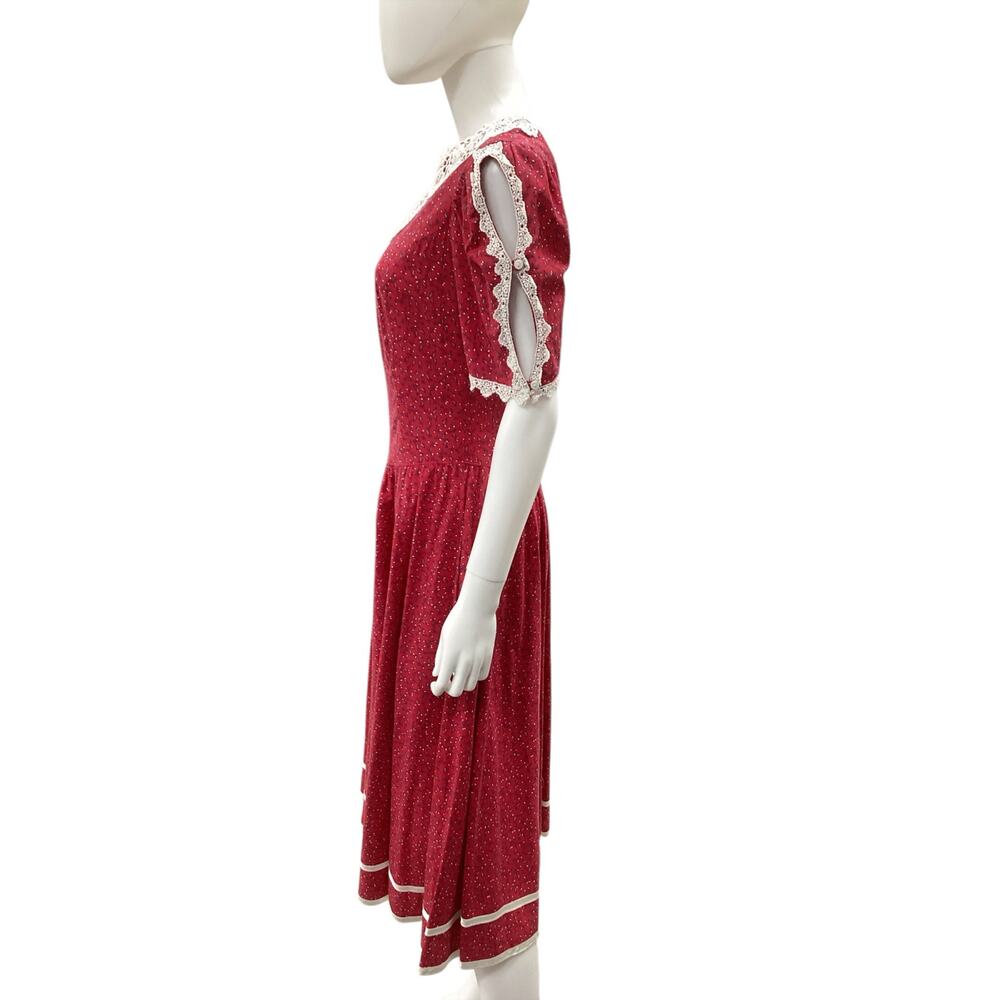Vintage Gunne Sax Dress Women’s Size M 100% Cotton Back Buttons Lace Trim Red - Picture 3 of 7